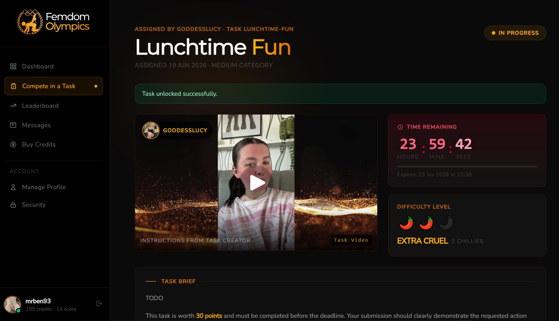 FemDom Olympics dashboard preview